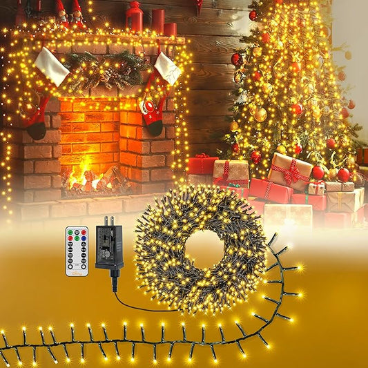 Ollny Cluster Lights Christmas 400LED 20FT, Warm White Christmas Tree Lights 8 Modes Timer Remote, Waterproof Connectable String Lights for Outdoor Indoor Outside Garland Xmas Decorations Ollny