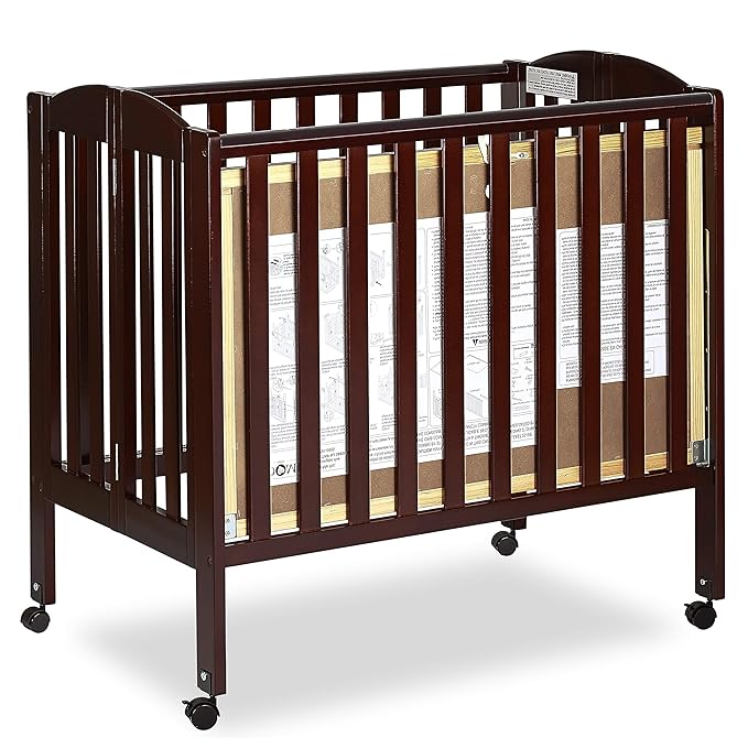 3 in 1 Portable Folding Stationary Side Crib in Espresso, Greenguard Gold Certified , 41x26x40 Inch (Pack of 1) - LeafyLoom