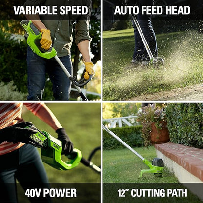 Greenworks 40V (550 CFM / 130 MPH) Brushless Axial Blower + Trimmer, 4.0Ah USB Battery and Charger Included - LeafyLoom