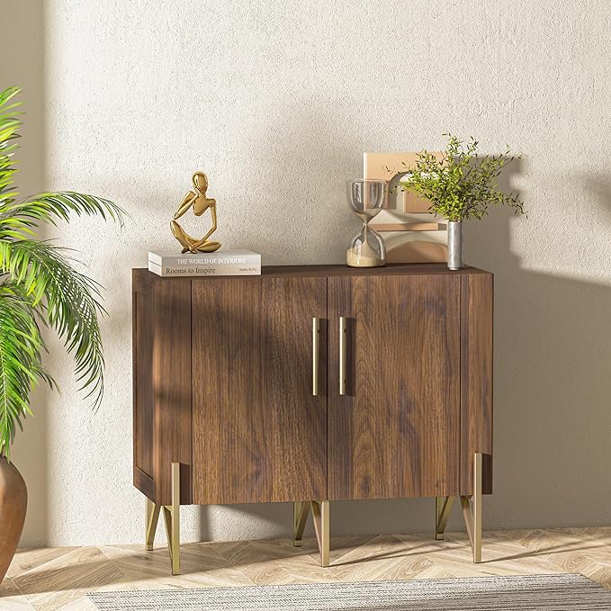 roomfitters 39” Sideboard Buffet Cabinet with Storage, Accent Cabinet with 2 Doors, Modern Mid-Century Credenza, Dark Walnut Furniture for Kitchen, Entryway, Living Room - LeafyLoom