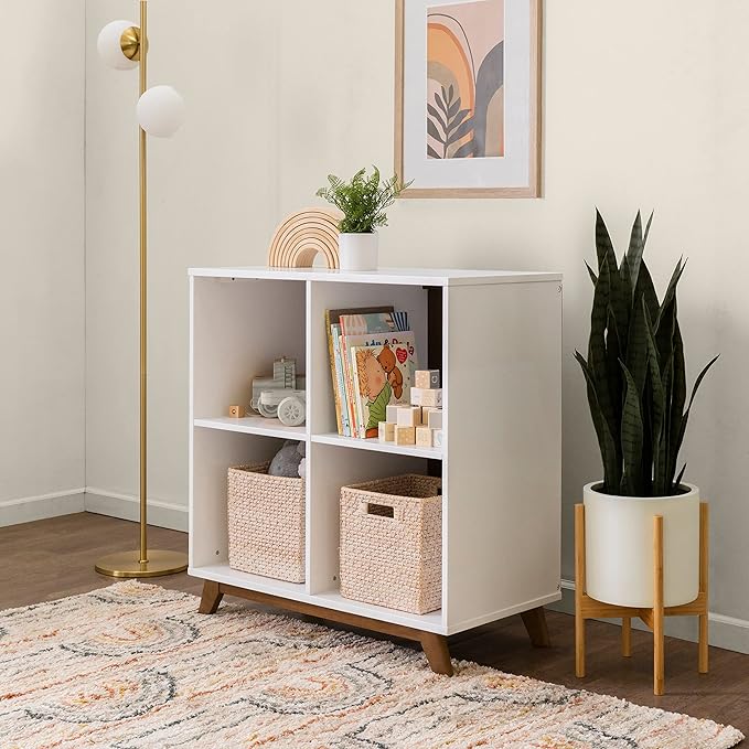 DaVinci Otto Convertible Changing Table and Cubby Bookcase in White and Walnut - LeafyLoom