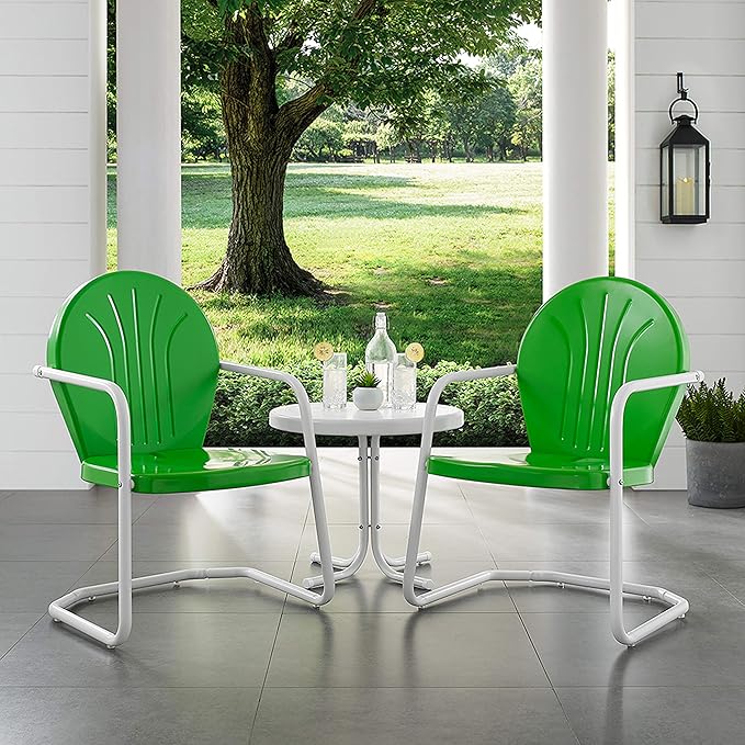 Crosley Furniture KO10004GR Griffith 3-Piece Retro Metal Outdoor Seating Set with Table and 2 Chairs, Grasshopper Green - LeafyLoom