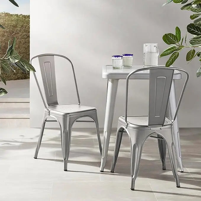 Amazon Basics Metal Dining Chairs, Dark Grey, 1 Count (Pack of 4) - LeafyLoom