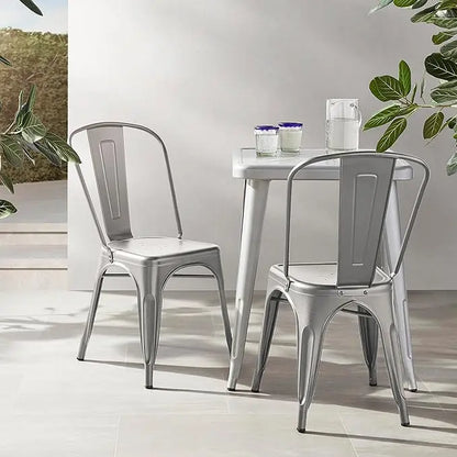 Amazon Basics Metal Dining Chairs, Dark Grey, 1 Count (Pack of 4) - LeafyLoom