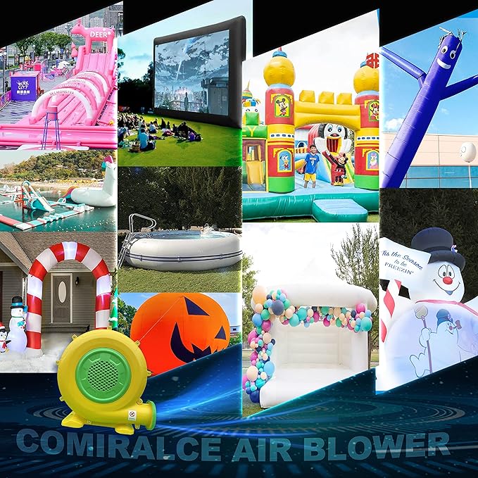 CoMiracle Air Blowers, 1.5 HP 1100 W Inflatable Bounce House Air Blower, Outdoor Inflatable Castle and Jump Slides Blower - LeafyLoom