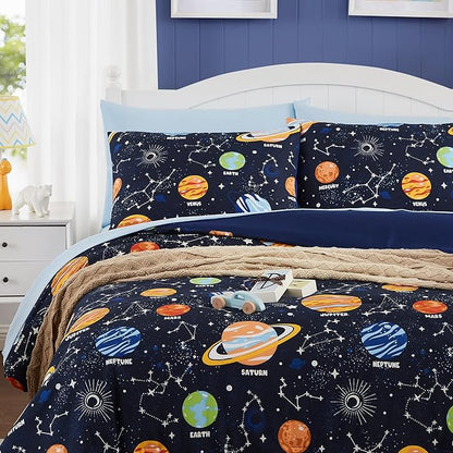 Twin Comforter Set with Sheets - 5 Pieces Kids Twin Bedding Sets, Glow in The Dark Space Twin Bed in a Bag with Comforter, Sheets, Pillowcase & Sham - LeafyLoom