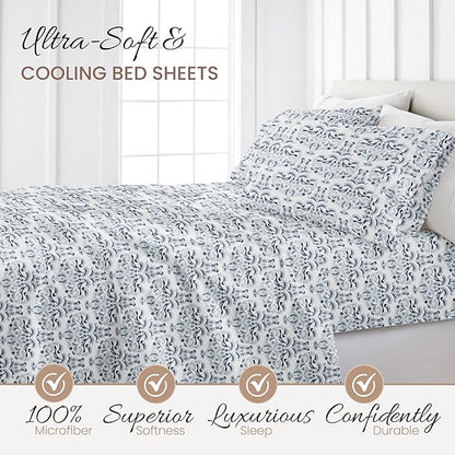 Linen Market 4 Piece Queen Bedding Sheet Set (Navy Blue Floral) - Sleep Better Than Ever with These Ultra-Soft & Cooling Bed Sheets for Your Queen Size Bed - Deep Pocket Fits 16" Mattress - LeafyLoom