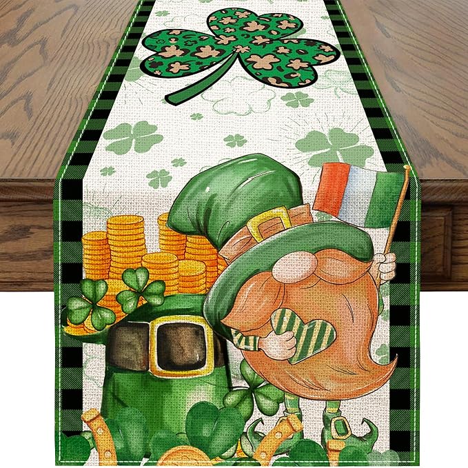 St Patricks Day Table Runner 72 Inches Long Gnome Shamrock Table Runner Happy Saint Patrick’s Day Decor for Kitchen Dining Table Home Party Decorations Unibyby