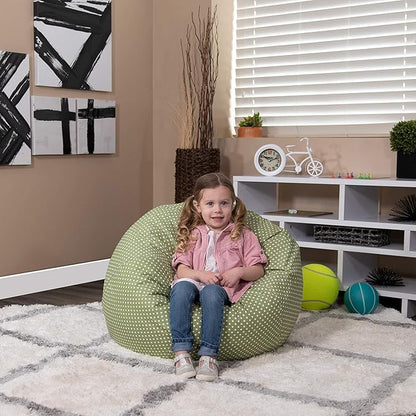 Flash Furniture Dillon Small Bean Bag Chair for Kids and Teens, Foam-Filled Beanbag Chair with Machine Washable Cover, Green Polka Dot - LeafyLoom