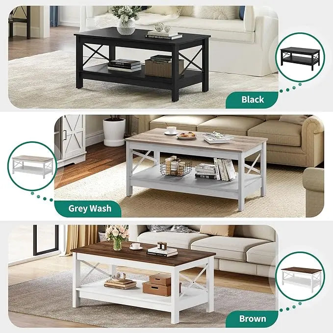 YITAHOME Coffee Table for Living Room,Modern Farmhouse Coffee Table with Storage,2-Tier Center Table for Living Room Wood Living Room Table Accent Cocktail with Sturdy Frame,Grey Wash - LeafyLoom