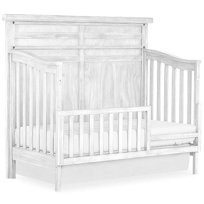 Evolur Andorra Convertible Crib Toddler Guard Rail in Weathered White, Full Assembly from Crib to Toddler Bed, Lasting Quality, Solid Wood Construction - LeafyLoom