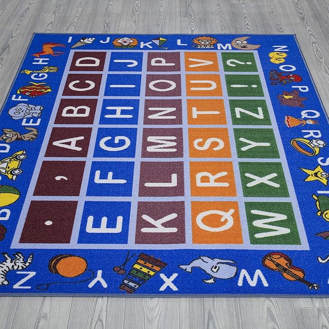 Ottomanson Jenny Children's Collection, Area Rug - 5' x 6'6", Educational Alphabet Blue - LeafyLoom