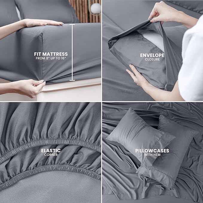 Utopia Bedding Queen Bed Sheets Set - 4 Piece Bedding - Brushed Microfiber - Shrinkage and Fade Resistant - Easy Care (Queen, Grey) - LeafyLoom