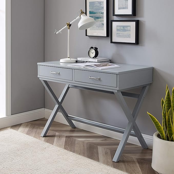 Linon Grey Campaign Style Sawyer Desk - LeafyLoom