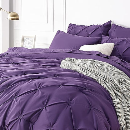 Bedsure King Size Comforter Set - Bedding Set King 7 Pieces, Pintuck Bed in a Bag Purple Bed Set with Comforter, Sheets, Pillowcases & Shams - LeafyLoom