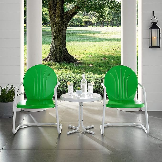 Crosley Furniture KO10004GR Griffith 3-Piece Retro Metal Outdoor Seating Set with Table and 2 Chairs, Grasshopper Green - LeafyLoom