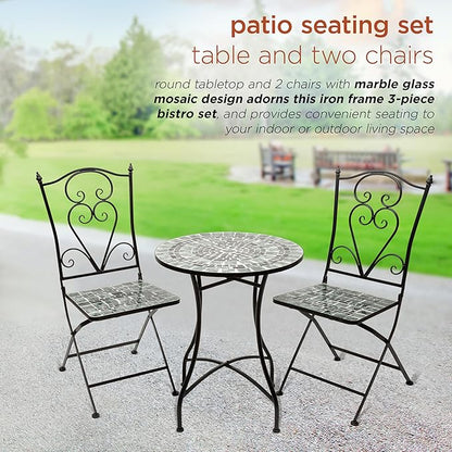 Alpine Corporation Alpine Marbled Glass Mosaic Bistro Set, Onesize, Black/Gray - LeafyLoom