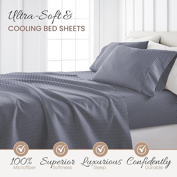 3 Piece Twin Bedding Sheet Set (Navy Scallops) - Sleep Better Than Ever with These Ultra-Soft & Cooling Bed Sheets for Your Twin Size Bed - Deep Pocket Fits 16" Mattress - LeafyLoom