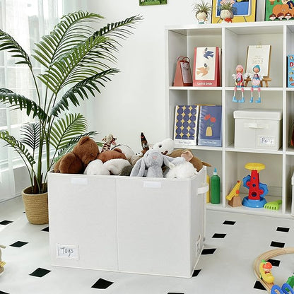 GRANNY SAYS Large Storage Bins with Lids, Foldable Storage Chest with Handles, Stuffed Animal Storage for Playroom, Living Room, Pearl White - LeafyLoom