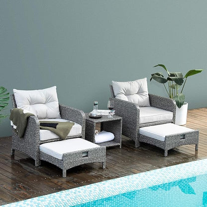 Pamapic 5 Pieces Outdoor Patio Wicker Chairs Set with Ottoman .Outside Conversation Furniture set with Cushions and Coffee for Balcony Porch Lawn Garden Table(Grey Cushion+Light Grey Rattan) - LeafyLoom