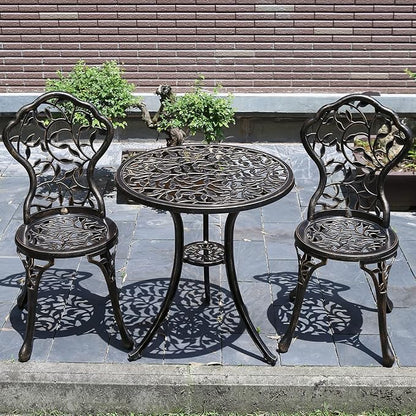 Patio Bistro Set.Rust-Resistant Cast Aluminum Bistro Table Set with Umbrella Hole for Backyard (Leaf DESIGNCOPPER) - LeafyLoom