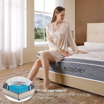 Acochey12 Inch Twin Mattress Memory Foam and Spring Hybrid Mattresses,Medium Firm Feel Grey Mattress in a Box, Quality Comfort and Adaptive Support Breathable Cooling Twin Mattresses. - LeafyLoom