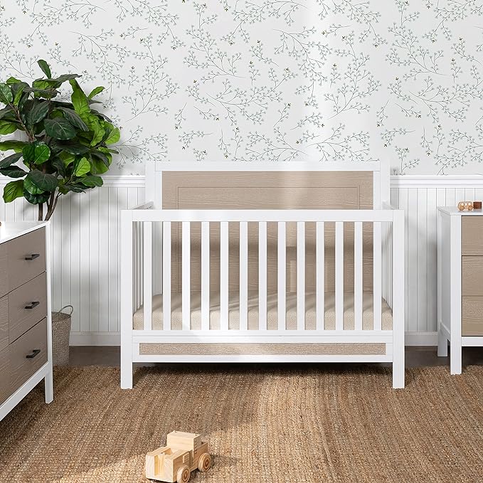 Carter's by DaVinci Radley 4-in-1 Convertible Crib in White & Coastwood, Greenguard Gold Certified - LeafyLoom