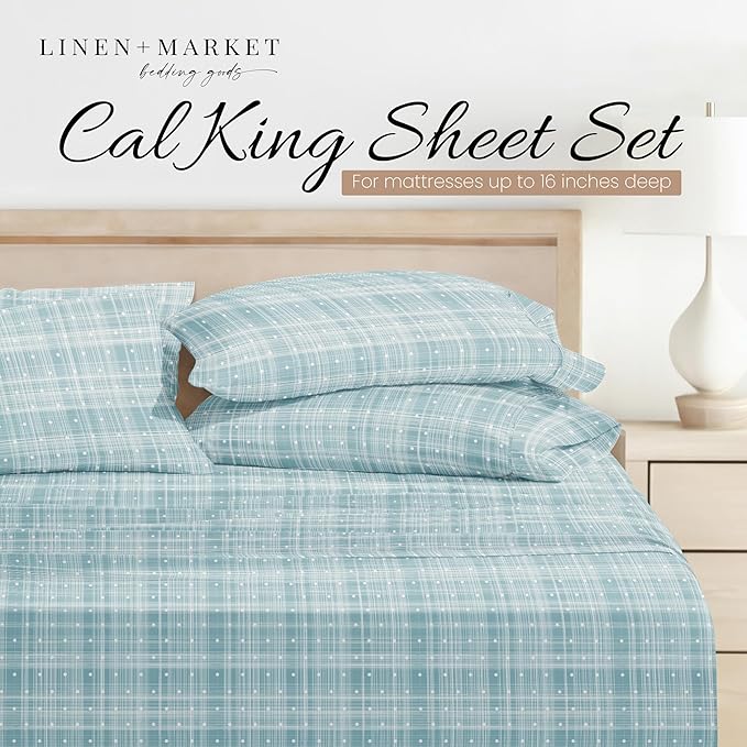 Linen Market 4 Piece California King Bedding Sheets Set (Aqua Polka) - Sleep Better Than Ever with These Ultra-Soft & Cooling Bed Sheets for Your Cal King Size Bed - Deep Pocket Fits 16" Mattress - LeafyLoom