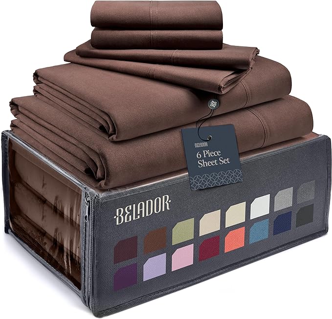 BELADOR Silky Soft Full Sheet Set - Luxury 6 Piece Bed Sheets for Full Size Bed, Secure-Fit Deep Pocket Sheets with Elastic, Breathable Hotel Sheets and Pillowcase Set, Wrinkle Free Oeko-Tex Sheets - LeafyLoom