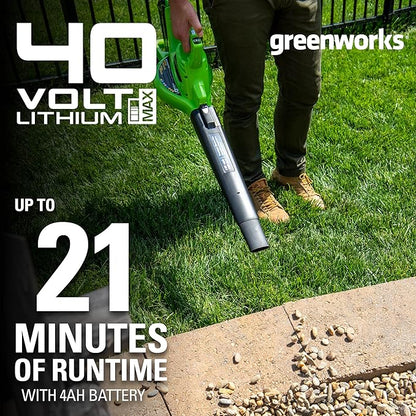 Greenworks 40V (185 MPH / 340 CFM / 75+ Compatible Tools) Cordless Brushless Leaf Blower / Vacuum, 4.0Ah Battery and Charger Included - LeafyLoom