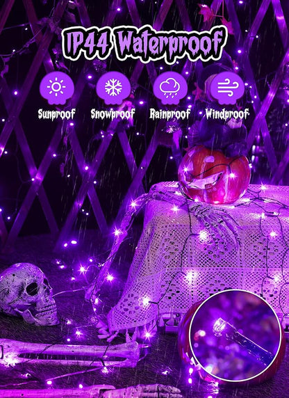 Minetom 2 Pack Solar Halloween Lights Outdoor, Total 80FT 200 LED Halloween String Lights with 8 Modes, Halloween Decoration Outdoor, Waterproof Solar String Lights for Outside Tree Yard Party, Purple Minetom