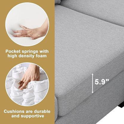 89.8" Modern Sectional Sofa with Convertible Ottoman and 2 Pillows,L-Shape Linen Fabric Corner Couch 5 Set W/Back & Cushion,can Hold up to 330 Lbs,for Apartment,Living Room,Light Grey - LeafyLoom