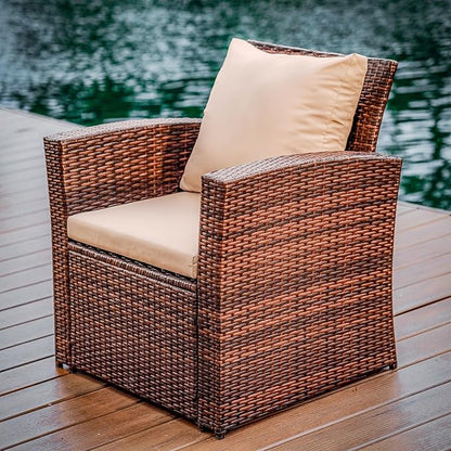 Nestl Wicker Outdoor Furniture Set - 4 Piece Patio Set (Brown/Beige) - LeafyLoom