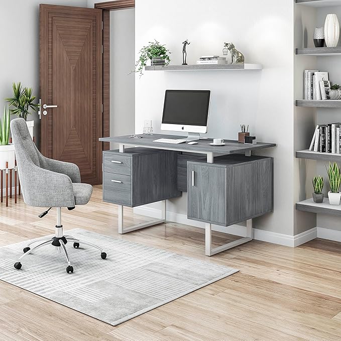 NicBex Laik-DW-00042-DX Desks, 51.25" W x 23.25" D x 29.75" H, Gray - LeafyLoom