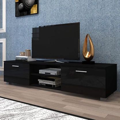 63" TV Stand with Open Shelves, Television Stands for TVs Up to 70", Media Console Entertainment Center Television Table with 2 Storage Cabinet for Living Room, Bedroom, Black - LeafyLoom