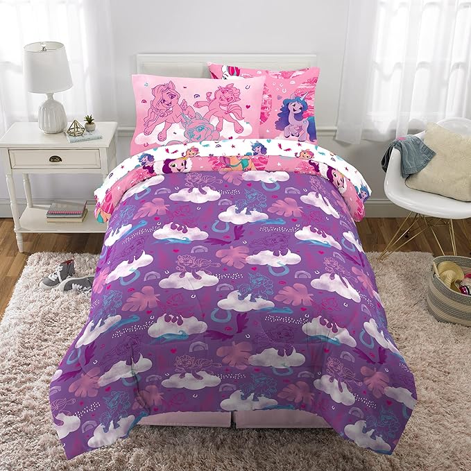 Franco Kids Bedding Super Soft Comforter and Sheet Set with Sham, 5 Piece Twin Size, My Little Pony - LeafyLoom