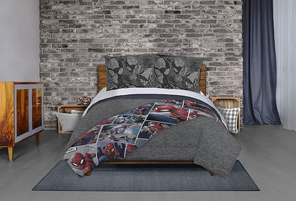 Marvel Spiderman Grunge Twin Comforter & Sham Set - Super Soft Kids Bedding - Fade Resistant Microfiber (Official Marvel Product) - LeafyLoom