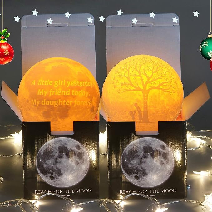 Personalized Gifts Moon Lamp Night Light for Kids,Moon Lamp with Picture Engraved to Teenage Girl Room Decor,Daughter Gifts Nightlight for Children,Cool Things for Your Room - LeafyLoom