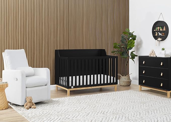 babyGap by Delta Children Oxford 6-in-1 Convertible Crib TrueSleep 2-Stage Deluxe Crib and Toddler Mattress (Bundle), Ebony/Natural - LeafyLoom