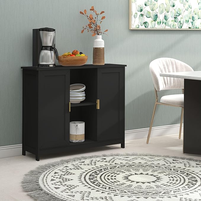 TaoHFE Black Storage Cabinet,Credenza Buffet Cabinet Wooden Coffee Bar Cabinet Buffet Table black Sideboard Thin Cabinet for Narrow Spaces Entry Cabinet Hallway Cabinet for Kitchen,Living Room - LeafyLoom