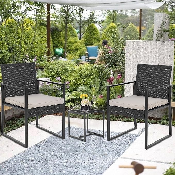 FDW Wicker Patio Furniture 3 Piece Patio Set Chairs Bistro Set Outdoor Rattan Conversation Set for Backyard Porch Poolside Lawn - LeafyLoom