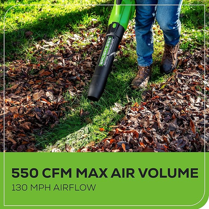 Greenworks 40V (130 MPH / 550 CFM / 75+ Compatible Tools) Cordless Brushless Axial Leaf Blower, 4.0Ah Battery and Charger Included - LeafyLoom