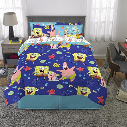 Franco Kids Bedding Super Soft Comforter and Sheet Set with Sham, 7 Piece Full Size, Spongebob Squarepants - LeafyLoom