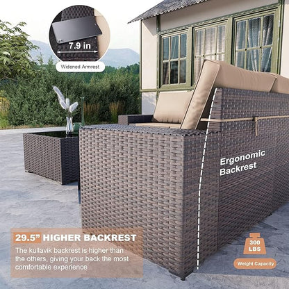 Kullavik 13PCS Outdoor Patio Furniture Set with 43" 55000BTU Gas Propane Fire Pit Table PE Wicker Rattan Sectional Sofa Patio Conversation Sets,Sand - LeafyLoom