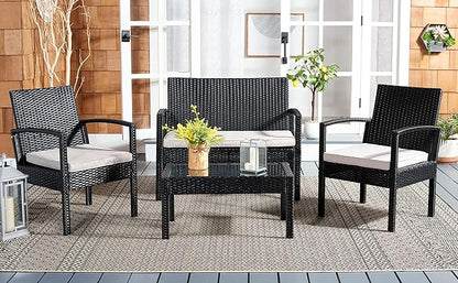 SAFAVIEH Outdoor Collection PAT7507 Conversation Set, Black/Light Grey - LeafyLoom