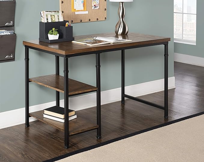 Linon Rhett Two Shelf Desk, Black - LeafyLoom