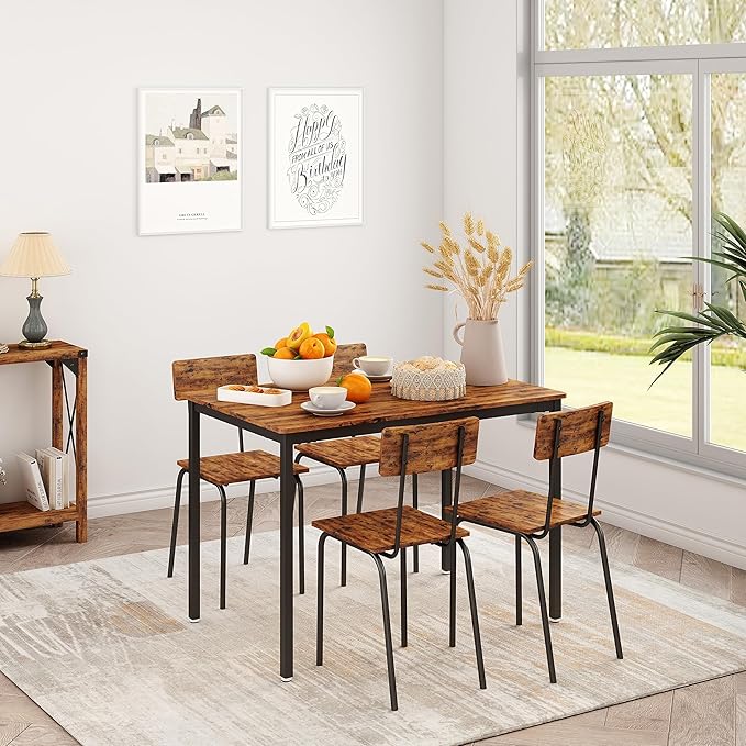 NicBex Bar Table and Chairs Set Small Kitchen Table Set for 4 Dining Table Set 5-Piece Dining Chair with Backrest for Small Space, Industrial Style, Sturdy Construction, Rustic Brown - LeafyLoom