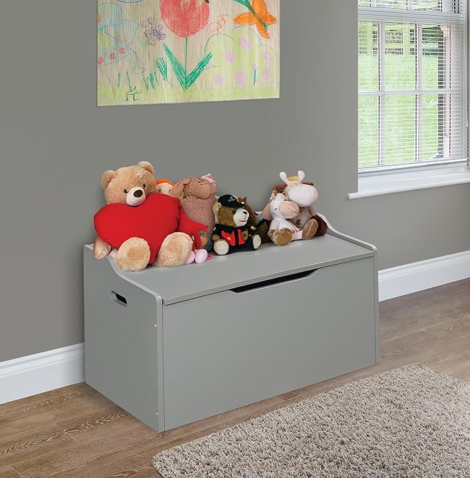 Badger Basket Kid's Wooden Toy Box and Storage Bench Seat with Safety Hinge - Gray - LeafyLoom