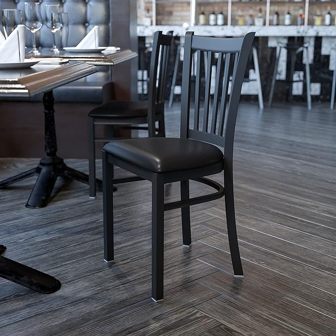 Flash Furniture HERCULES Series Black Vertical Back Metal Restaurant Chair - Black Vinyl Seat - LeafyLoom