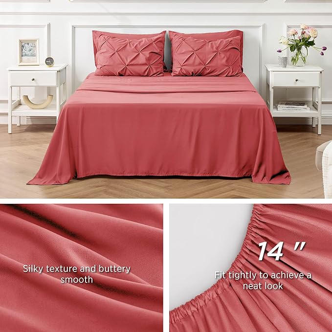 Bedsure Twin Comforter Set with Sheets - 5 Pieces Twin Bedding Sets, Twin Bed in a Bag with Comforter, Sheets, Pillowcase & Sham (Coral Red) - LeafyLoom